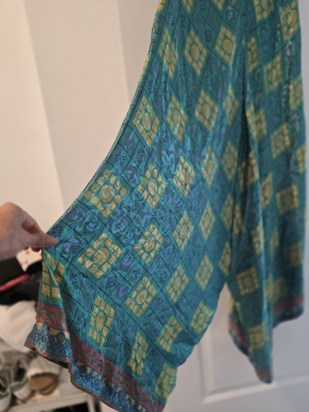 Green And Yellow Geometric Silk Jumpsuit Baizaar View 2